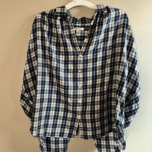 Madewell blue plaid open cross-cross back shirt